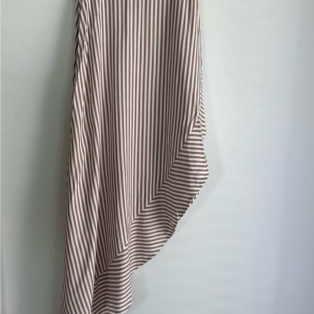 Lulus Womens Tan and White Striped Asymmetrical Skirt XS